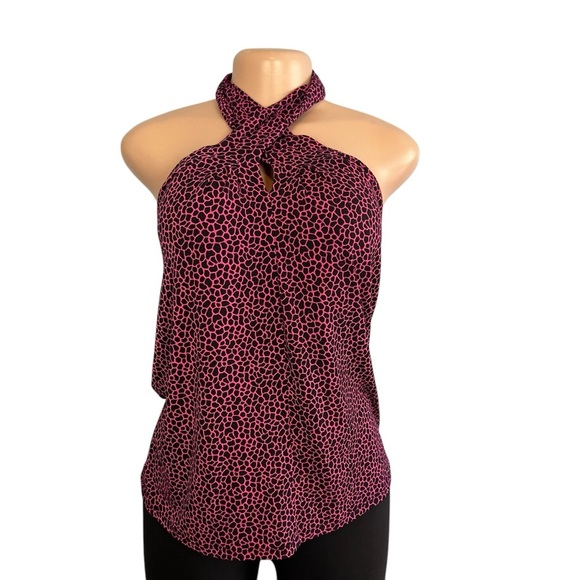 Michael Michael Kors Pink Animal Print Micro-Print Halter Top - Picture 1 of 8
